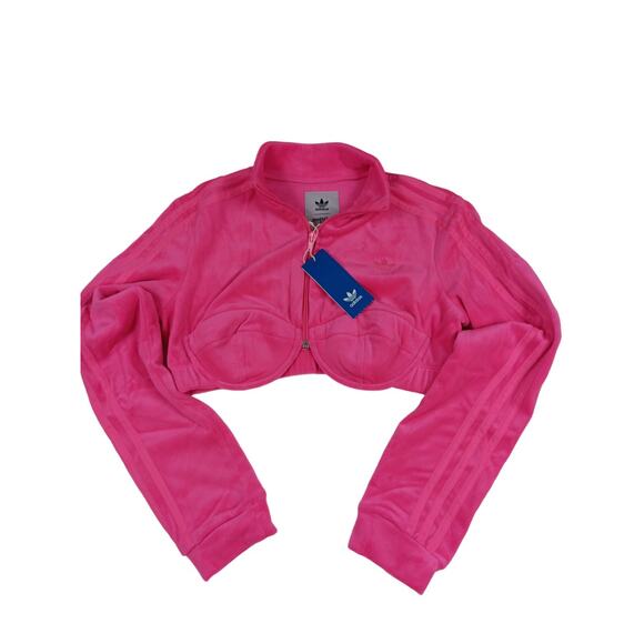 Jeremy Scott Tops - Jeremy Scott adidas Originals Track Crop SZL Top Jacket Velour H50967 SOLAR PIN